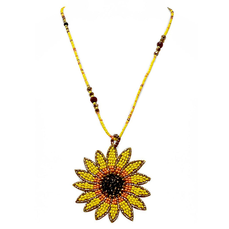 Bright And Bold Sunflower Seed Bead Pendant Necklace, 18"+3" Extender