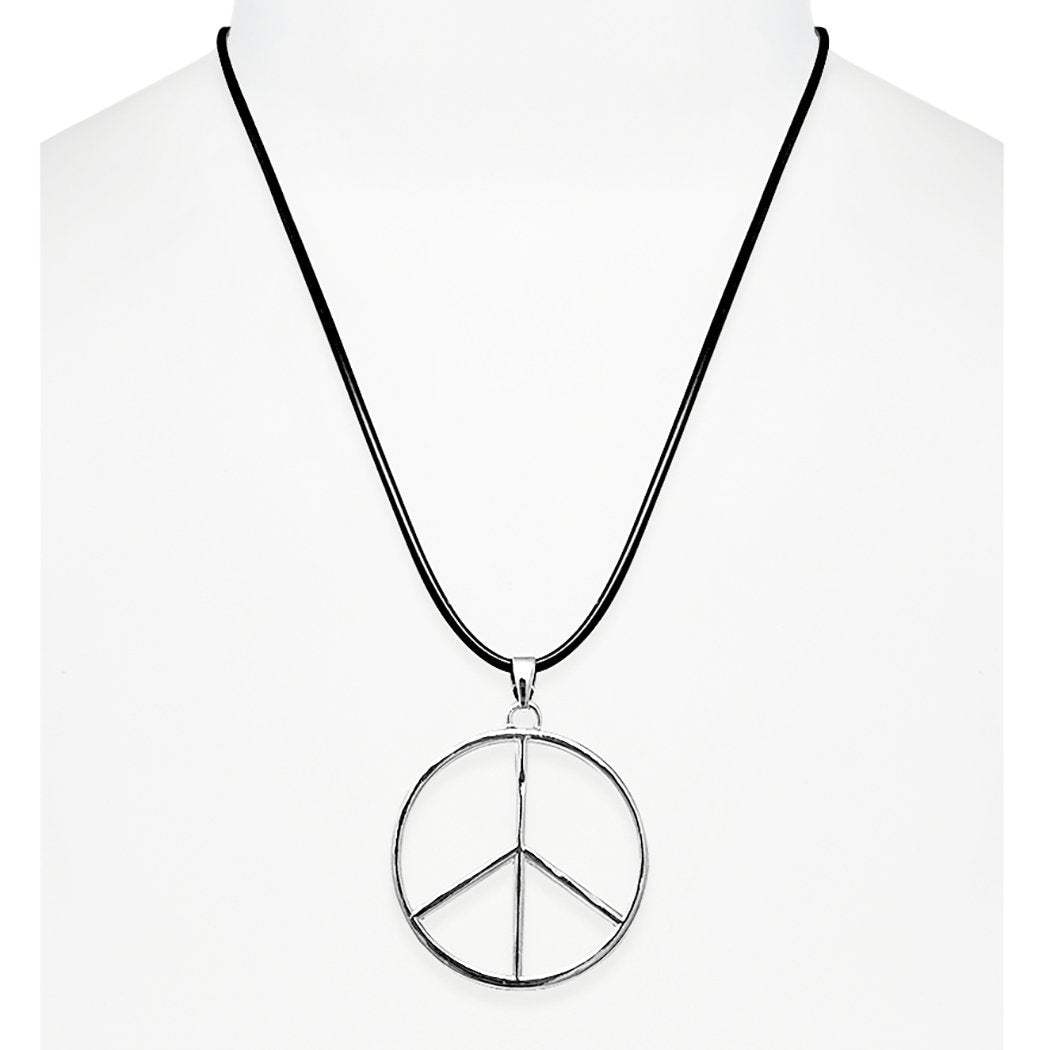 Good Vibes Silver Tone Peace Sign Pendant Necklace On Cord 18 3 Extender