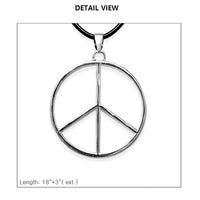 Good Vibes Silver Tone Peace Sign Pendant Necklace On Cord, 18"+3" Extender