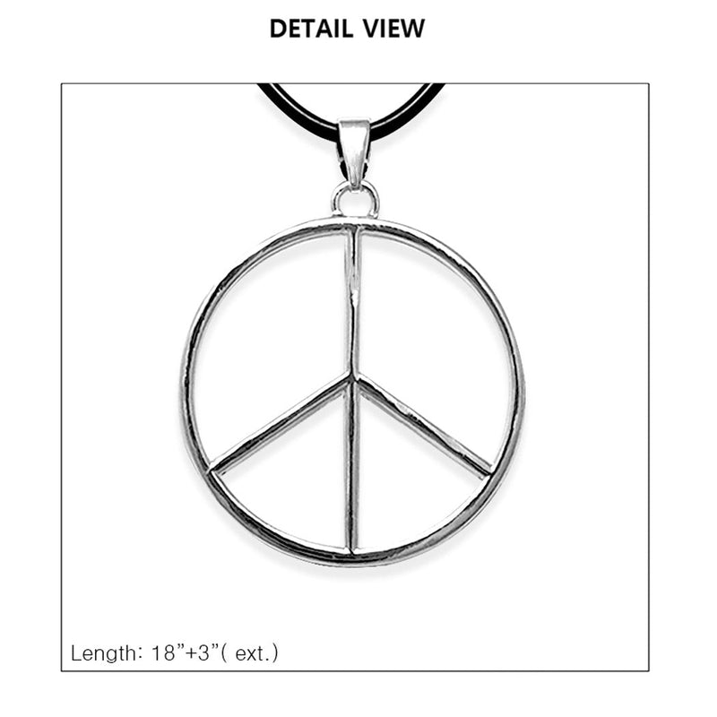 Good Vibes Silver Tone Peace Sign Pendant Necklace On Cord, 18"+3" Extender