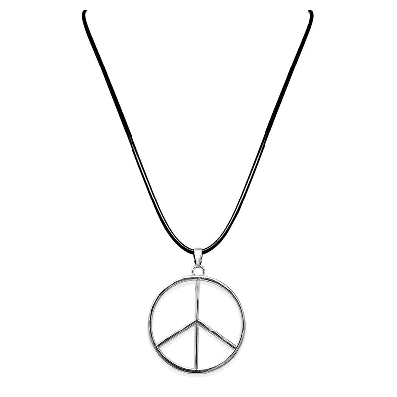 Good Vibes Silver Tone Peace Sign Pendant Necklace On Cord, 18"+3" Extender