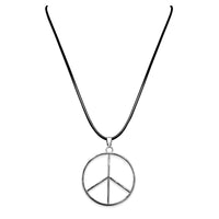 Good Vibes Silver Tone Peace Sign Pendant Necklace On Cord, 18"+3" Extender