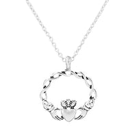 Silver Tone St Patrick's Day Irish Claddagh Pendant Necklace, 18"+3" Extender
