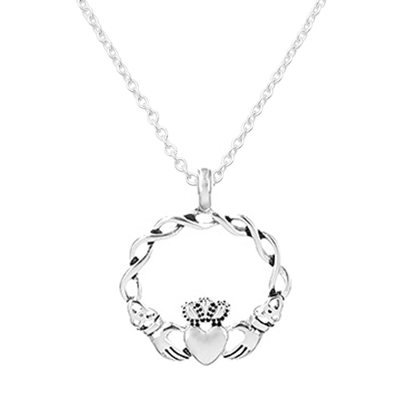 Silver Tone St Patrick's Day Irish Claddagh Pendant Necklace, 18"+3" Extender