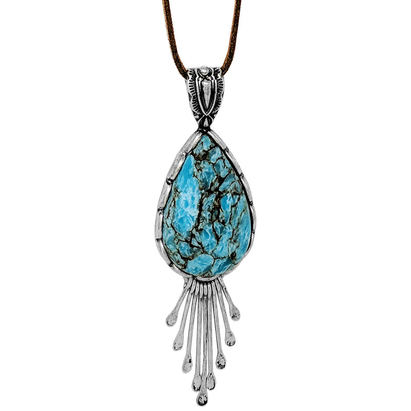 Cowgirl Chic Statement Turquoise Howlite Stone Western Vegan Leather Long Necklace, 33"+3" Extension