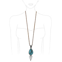 Cowgirl Chic Statement Turquoise Howlite Stone Western Vegan Leather Long Necklace, 33"+3" Extension