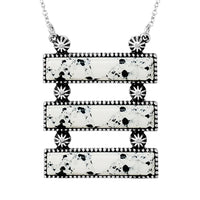 Vintage Western Style Decorative Triple Bar Framed Dalmatian Spot Natural Howlite Stone Necklace, 18"+3" Extender