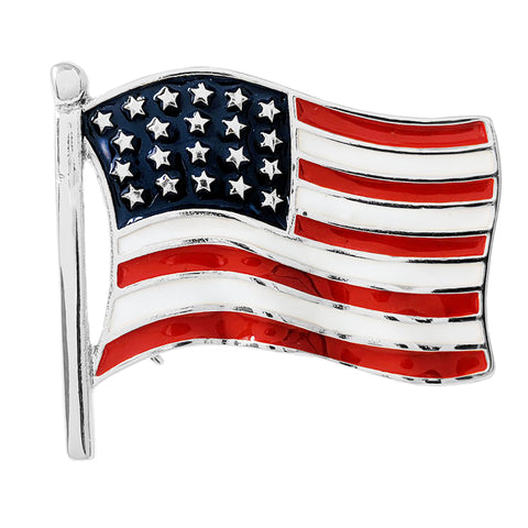 Patriotic USA Flag Peace Hand Sign Enamel Brooch Pin, 1.25"
