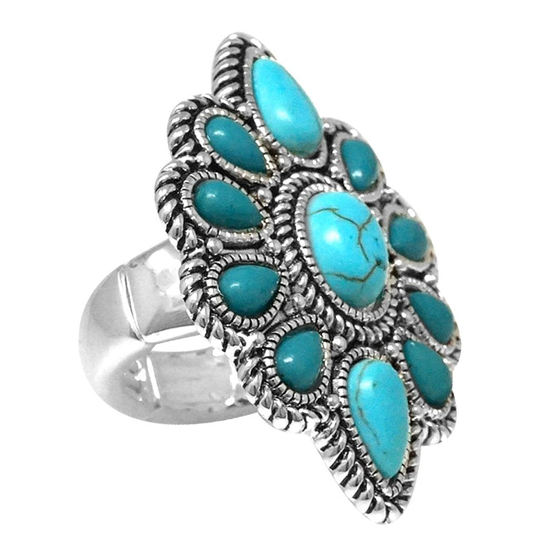 Western Style Semi Precious Turquoise Stone Stretch Statement Cocktail Ring