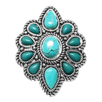 Western Style Semi Precious Turquoise Stone Stretch Statement Cocktail Ring