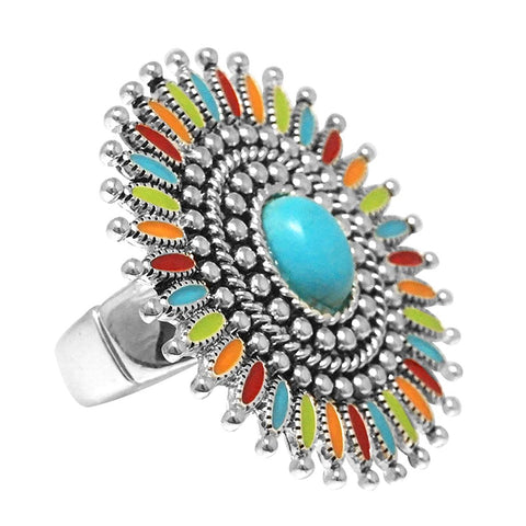Western Style Burnished Silver Concho Stretch Ring