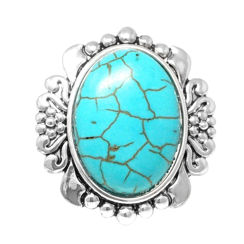 Western Style Semi Precious Natural Howlite Turquoise Stone Concho Stretch Cocktail Ring (Small Concho Frame)