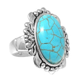 Western Style Semi Precious Natural Howlite Turquoise Stone Concho Stretch Cocktail Ring (Small Concho Frame)
