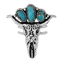Western Style Steer Head With Semi Precious Turquoise Howlite Stone Adjustable Statement Cocktail Ring