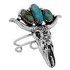 Western Style Steer Head With Semi Precious Turquoise Howlite Stone Adjustable Statement Cocktail Ring