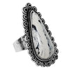 Western Style Teardrop Semi Precious Dalmatian Spot Howlite Stone Adjustable Ring