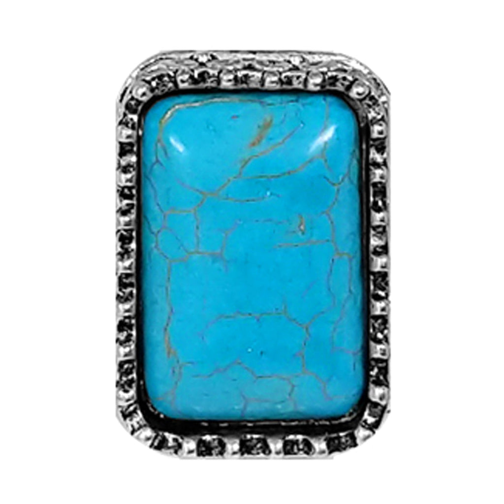 Statement Size Western Chic Rectangular Semi Precious Turquoise Howlite Stone Stretch Cocktail Ring