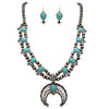 Statement Western Squash Blossom Turquoise Howlite Necklace Earrings Gift Set, 27"+3" Extension