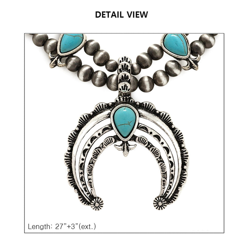 Statement Western Squash Blossom Turquoise Howlite Necklace Earrings Gift Set, 27"+3" Extension