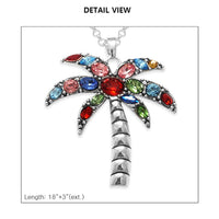 Colorful Fun Crystal Palm Tree Pendant Necklace Earrings Set, 18"+3" Extender