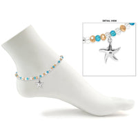 Summer Fun Beaded Chain Ankle Bracelet Starfish Charm Anklet, 9"-11" with 2" Extender (Polished Starfish Beaded Strand)