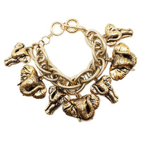 Rosemarie & Jubalee Burnished Gold Tone Majestic Lucky Elephants On Statement Chunky Link Chain Charm Bracelet With Toggle Clasp, 8"-8.5"