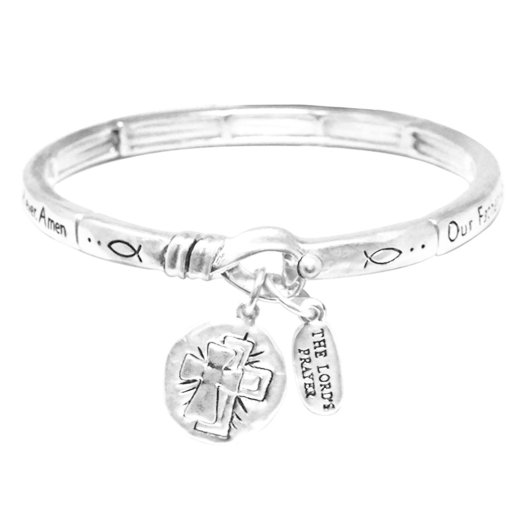 Rosemarie's Religious Gifts Women's Inspirational Religious Charms Stretch Bracelet, 7" (Lords Prayer With Cross Charm)