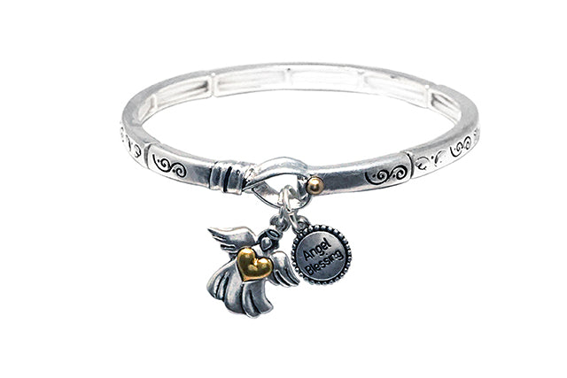 Rosemarie's Religious Gifts Women's Inspirational Religious Charms Stretch Bracelet, 7" (Angel Blessing With Angel Charm)
