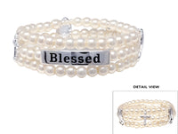 Chic Simulated 6mm Pearl With Blessed Charms Stretch Bracelet