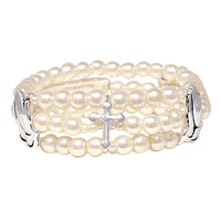 Chic Simulated 6mm Pearl With Blessed Charms Stretch Bracelet