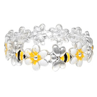 BEEutiful Honey Bee And Daisy Chain Enamel Charms Stretch Bracelet, 2.5
