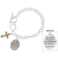 Rosemarie's Religious Gifts Women's Inspirational Religious Multiple Charms Toggle Clasp Bracelet, 7.5"-8" (Lords Prayer With Cross Charm)