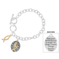 Rosemarie's Religious Gifts Women's Inspirational Religious Multiple Charms Toggle Clasp Bracelet, 7.5"-8" (Serenity Prayer With Christian Fish Charm)