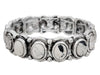 Western Style Burnished Silver Tone Dalmatian Spot Natural Howlite Stone Statement Stretch Bracelet, 7"