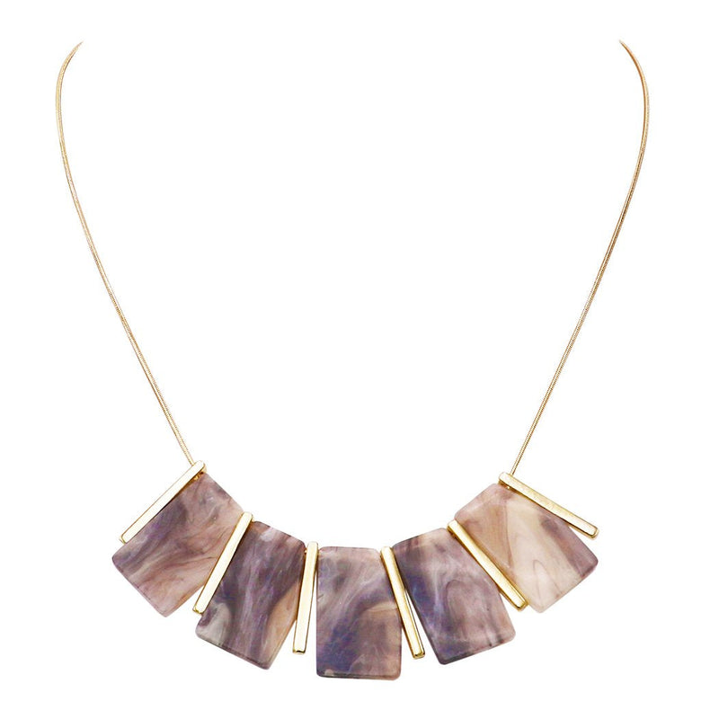 Women's Classic and Bold Lucite Tiles with Gold Tone Bars Bib Necklace, 18" with 2" Extender