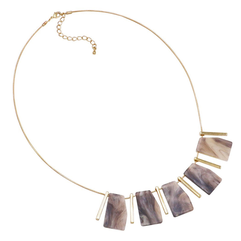 Women's Classic and Bold Lucite Tiles with Gold Tone Bars Bib Necklace, 18" with 2" Extender