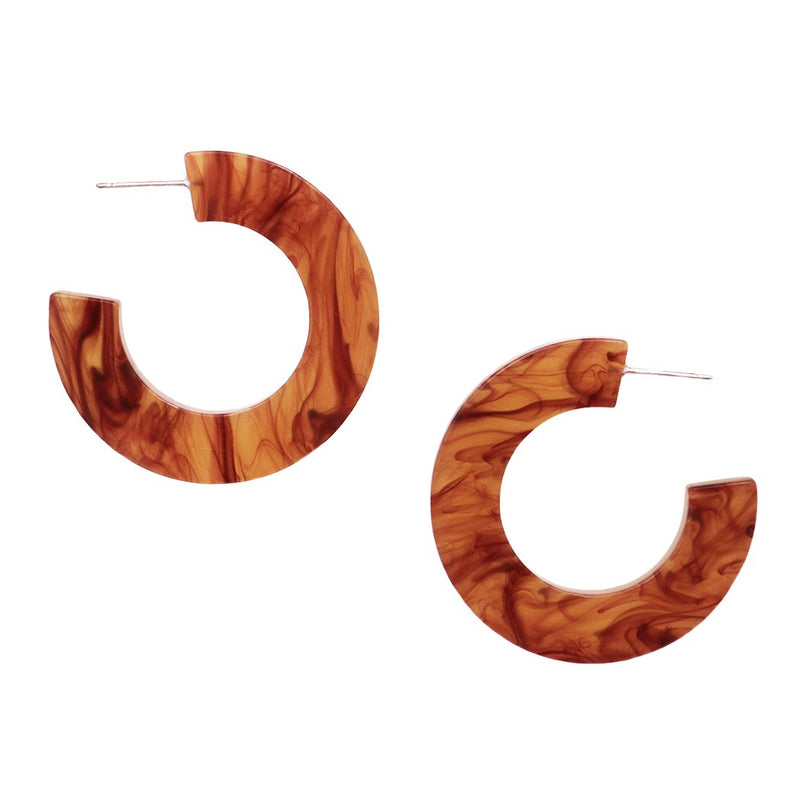 Small Lucite Hoop Dangle Earrings (Brown)