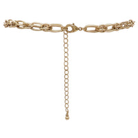 Trendy Double Link Gold Tone Textured Chain Statement Choker Necklace, 16"-19" with 3" extender