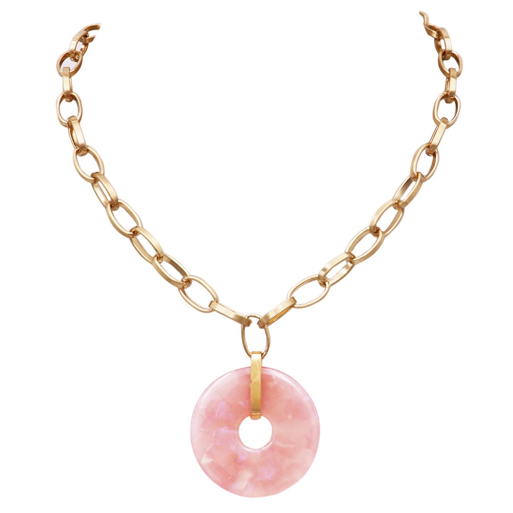 Pink Candy Necklace, Pink Charm Statement Necklace, Pink Donut
