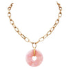 Iridescent Pink Lucite Circle Disc Pendant On Gold Tone Oval Link Collar Necklace 16"+3" Extender