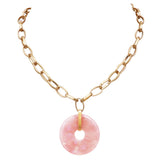 Chunky Gold Tone Link Collar Statement Pink Lucite Pendant Necklace 16