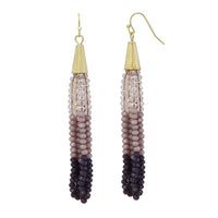Purple Ombre Crystal Seed Bead Tassel Drop Earrings