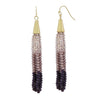 Stunning Seed Bead Tassel Dangle Earrings Ombre Purple Gold Tone Fish Hook, 3.5"