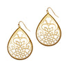 Large Filigree Style Metal Cutout Teardrop Dangle Earrings (Gold Tone)