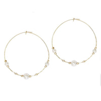 Faux Pearl Wire Bead Hoop Dangle Earrings (Gold Color)