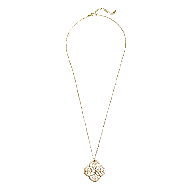 Rosemarie Collections Gold Tone Extra Long Geometric Cross Medallion Pendant Necklace 34 inches