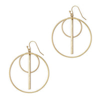 Fashion Geo Circle and Bar Hoop Dangle Earrings (Matte Gold)
