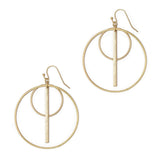 Fashion Geo Circle and Bar Hoop Dangle Earrings (Matte Gold)