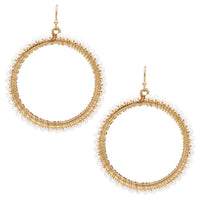 Dainty Gold Wire Faux Pearl Bead Hoop Dangle Earrings, 2"