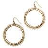 Dainty Gold Wire Faux Pearl Bead Hoop Dangle Earrings, 2"